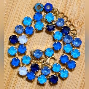 Superior Blue Pastel in Classic Tennis Gold Plated Necklace and Earrings